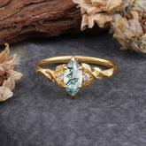 Dazzling Marquise Natural Moss Agate Engagement Ring